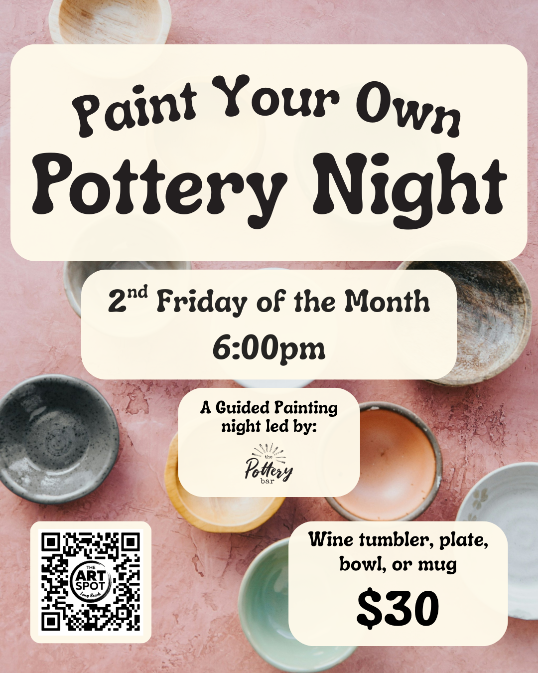2nd Friday Guided Paint-Your-Own-Pottery Night